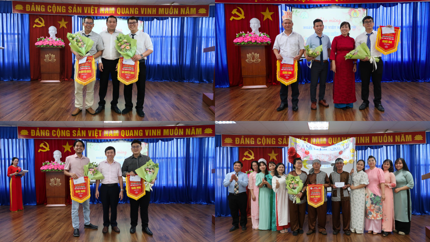 Khoảnh khắc các đội thi vui mừng đón nhận quà lưu niệm từ Ban Tổ chức, thể hiện tinh thần đoàn kết và niềm vui ngày 20/10
